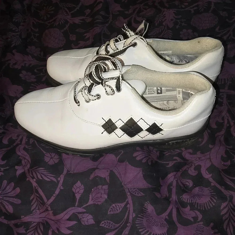 FootJoy eComfort Argyle Stitch White Golf Shoes Size 7.5